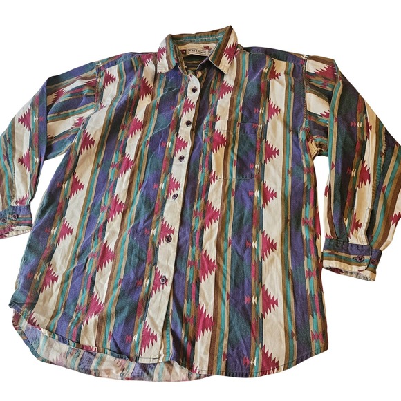 Arizona Jean Company Shirt Mens Small Aztec Southwestern Multicolor Button Up - Picture 1 of 6
